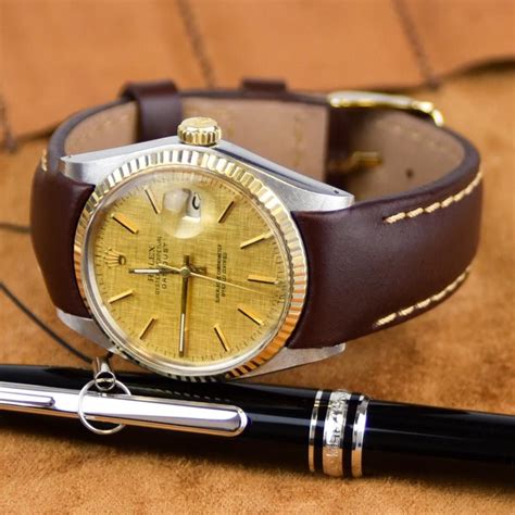 rolex datejust gold lederarmband|rolex datejust with leather strap.